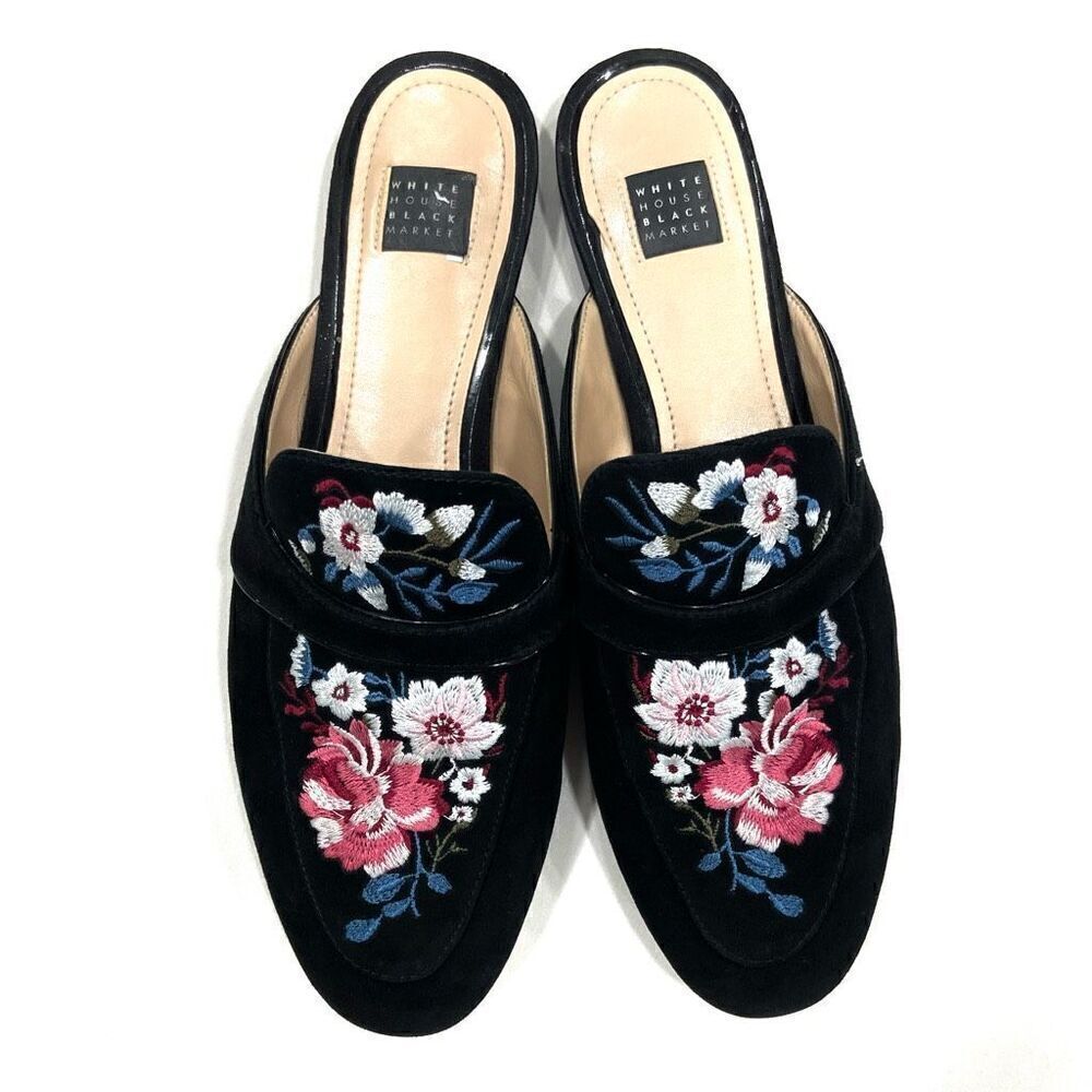 WHBM Embroidered Leather ‘Minny’ Mule Slides
